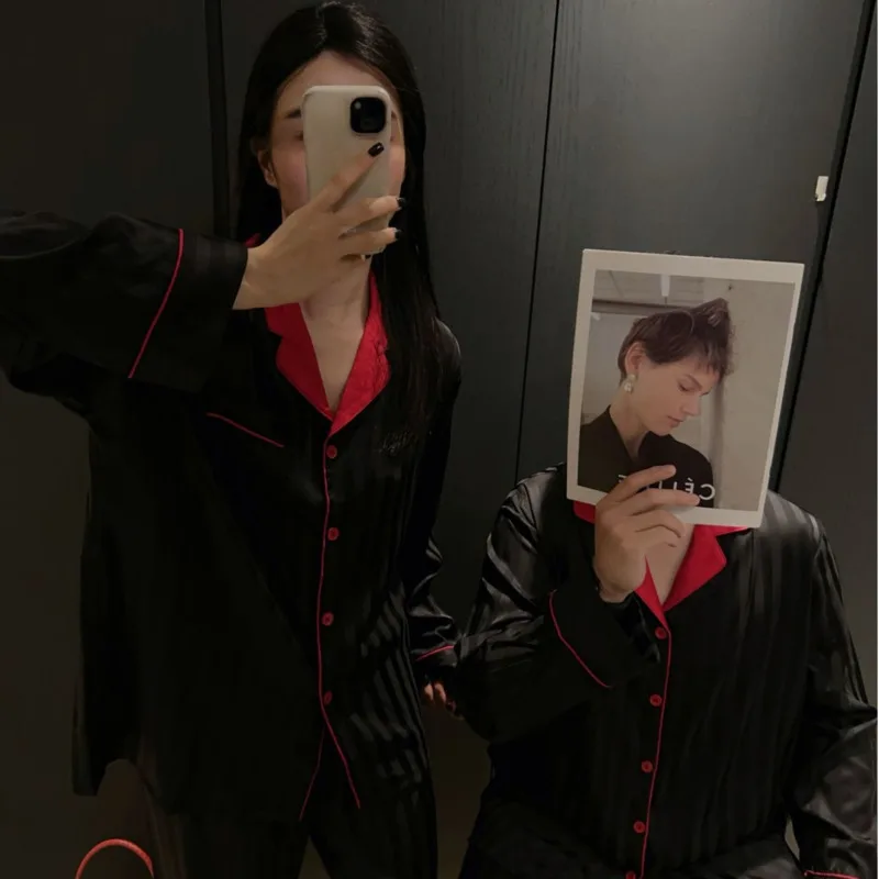2025-automne-hiver-rouge-noir-patchwork-rayure-couple-pyjamas-femmes-deux-pieces-ensemble-a-manches-longues-pantalon-nuisette-vetements-de-nuit-homewear