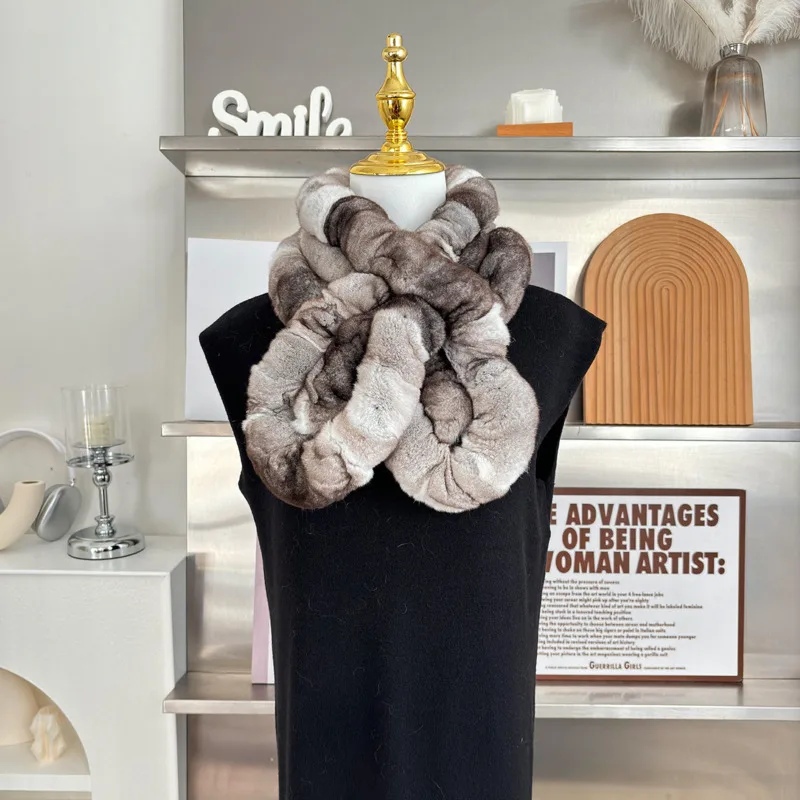 Real Rex Rabbit Fur Scarf With Ruffled Edges Double-Sided Fur Scarf Winter Warm Fur Collar For Coat Jacket Natural Fur Neck Warm