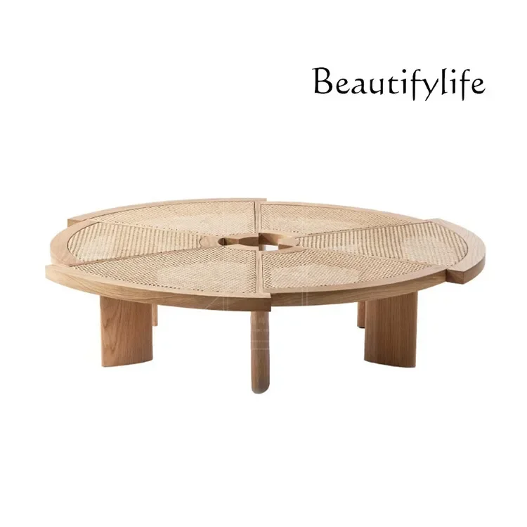 N الشمال الخشب الصلب مضفر الروطان طاولة القهوة الصينية الجديدة على شكل مثلث الربط الروطان سطح طاولة شاي بسيطة #2