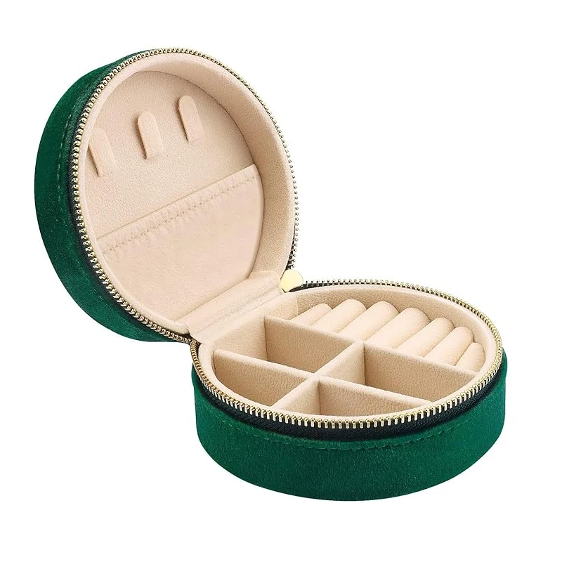 

Portable Velvet Travel Jewelry Case Small Round Travel Jewelry Organizer Necklaces Earrings Rings Storage Case Gift Jewelry Box