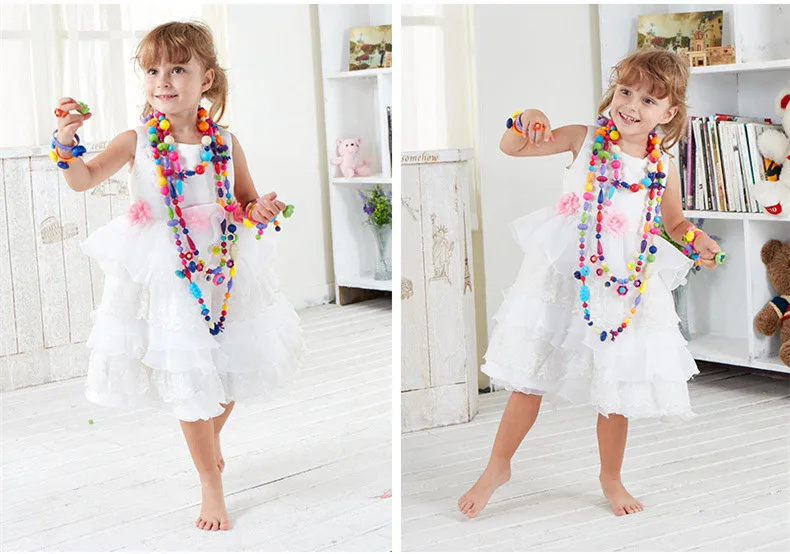 [Funny] DIY hand-made colorful string beads Children's Cordless Necklace bracelet jewelry educational toy for girl birthday gift