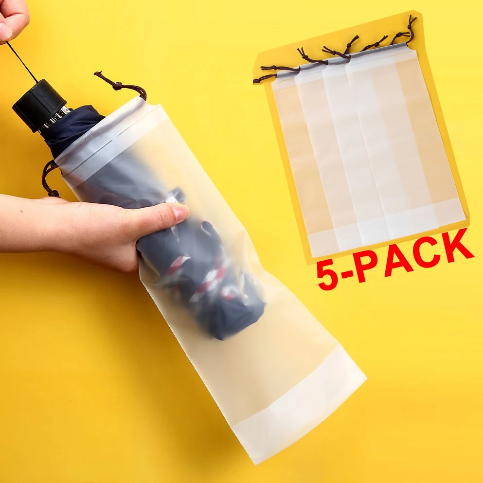 5/1Pcs Matte Transparent Plastic Bag Umbrella Storage Bags Reusable Umbrella Drawstring Storage Cover Home Storage Organizer