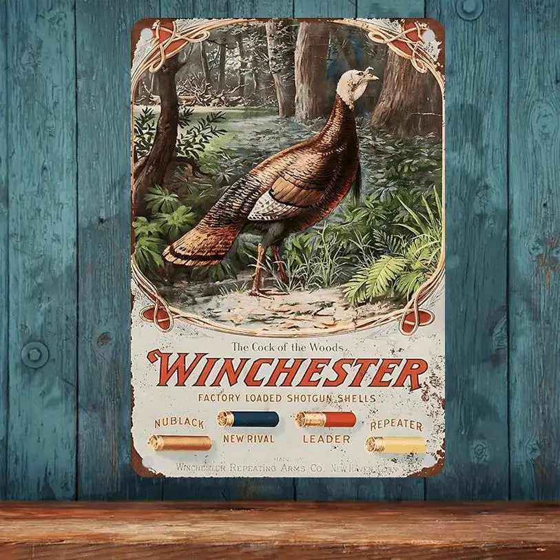 WTER Vintage Schrotflintenpatronen Metallposter, Rustikale Waldszenen-Wandkunst, Rahmenloses Eisendekor für Zuhause & besondere Anlässe, Ea