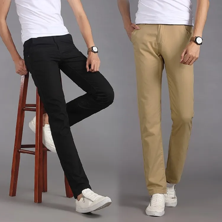 Pantaloni Chino in cotone casual kaki Pantaloni a gamba dritta da uomo Primavera Gioventù Vitali Sle Pantaloni lunghi senza ferro di colore puro elasticizzato