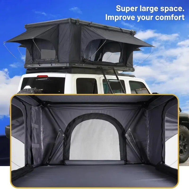 17cm Ultra-Slim Aluminum Hard Shell Roof Top Tent Hydraulic Auto-Open Waterproof 2-Person Overlanding Car Camping Tent for SUV