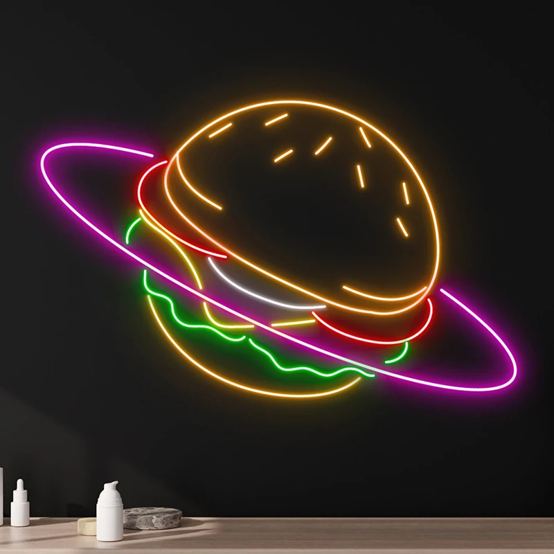 Hamburger Neon Sign Burger House LED Light Street Fast Food Burgers Signs Restaurant Kitchen Wall Decor Custom Business Neon