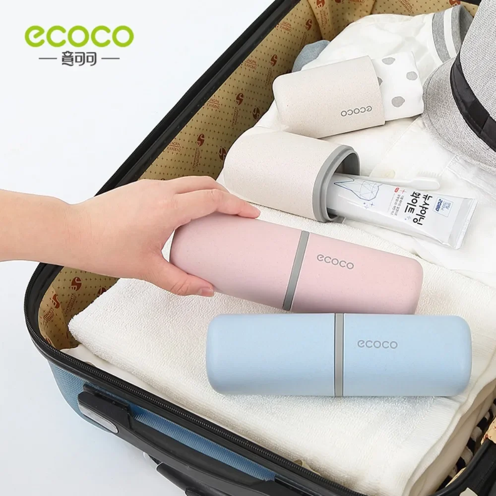 

ECOCO-Portable Travel Toothbrush Toothpaste Holder Plastic Double Washing Cup High Capacity for Towel Travel Storage Box Case