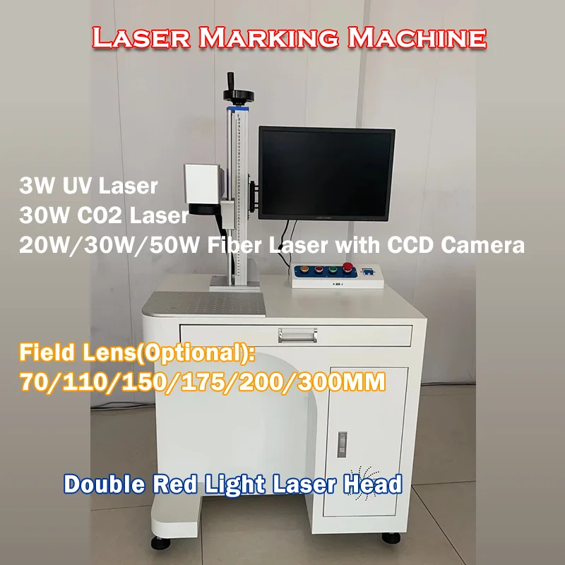 Cabinet Type 20W 30W 50W Fiber Laser Marking Machine 30W CO2 Wood Engrave 3W UV Laser Glass Engraving with CCD Camera