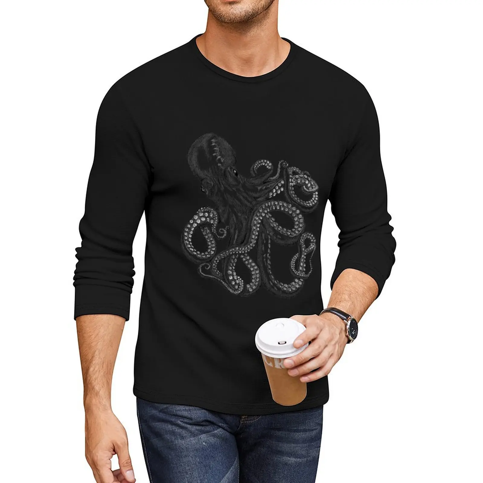 

Realistic Octopus - Two Tone Long T-Shirt quick drying shirt plus size tops men clothings