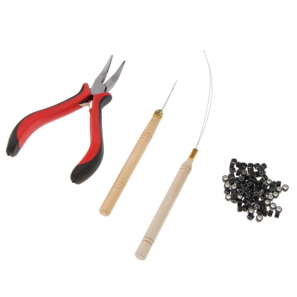 هوك إبرة وصلات شعر أدوات عدة إبرة كروشيه حلقة عراف 500 قطعة مايكرو حلقة الخرز حلقات السيليكون لتقوم بها بنفسك مايكرو الخرز ذو طيات #3