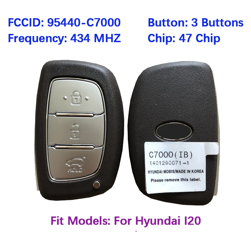 

CN020062 Оригинальный 3-кнопочный смарт-ключ дистанционного управления FCC 95440-C7000 47 чип 434 МГц Keyless Go для Hyundai I20 2014-2020