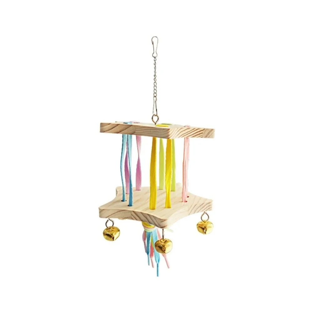 Wooden Parrot Swing Colourful with Bells Parrot Cage Hut Durable with Hook Bird Hanging Swing Bird Cage Accessories