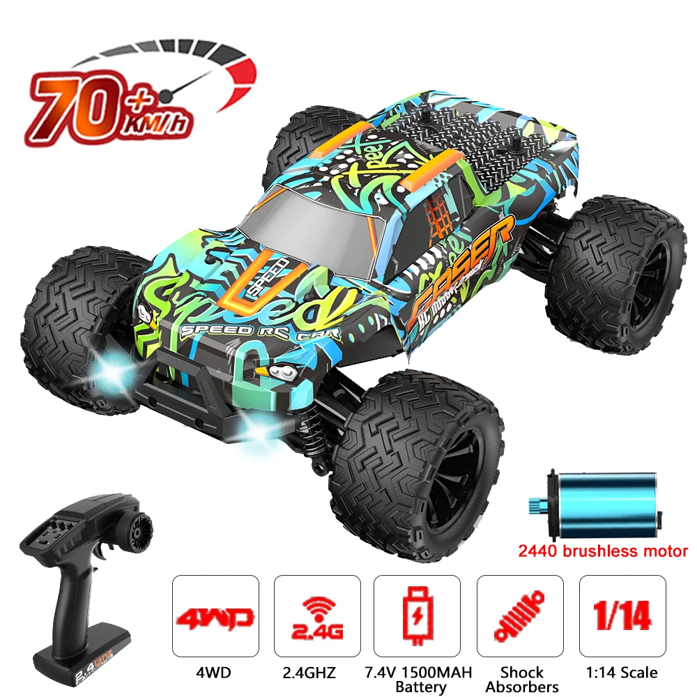 EONZE 001E 002E 1:14 Brushless RC Car 70KM/H 4WD 2.4G High Speed Off-Road Remote Control Monster Truck Truck VS Wltoy 144001 Toy