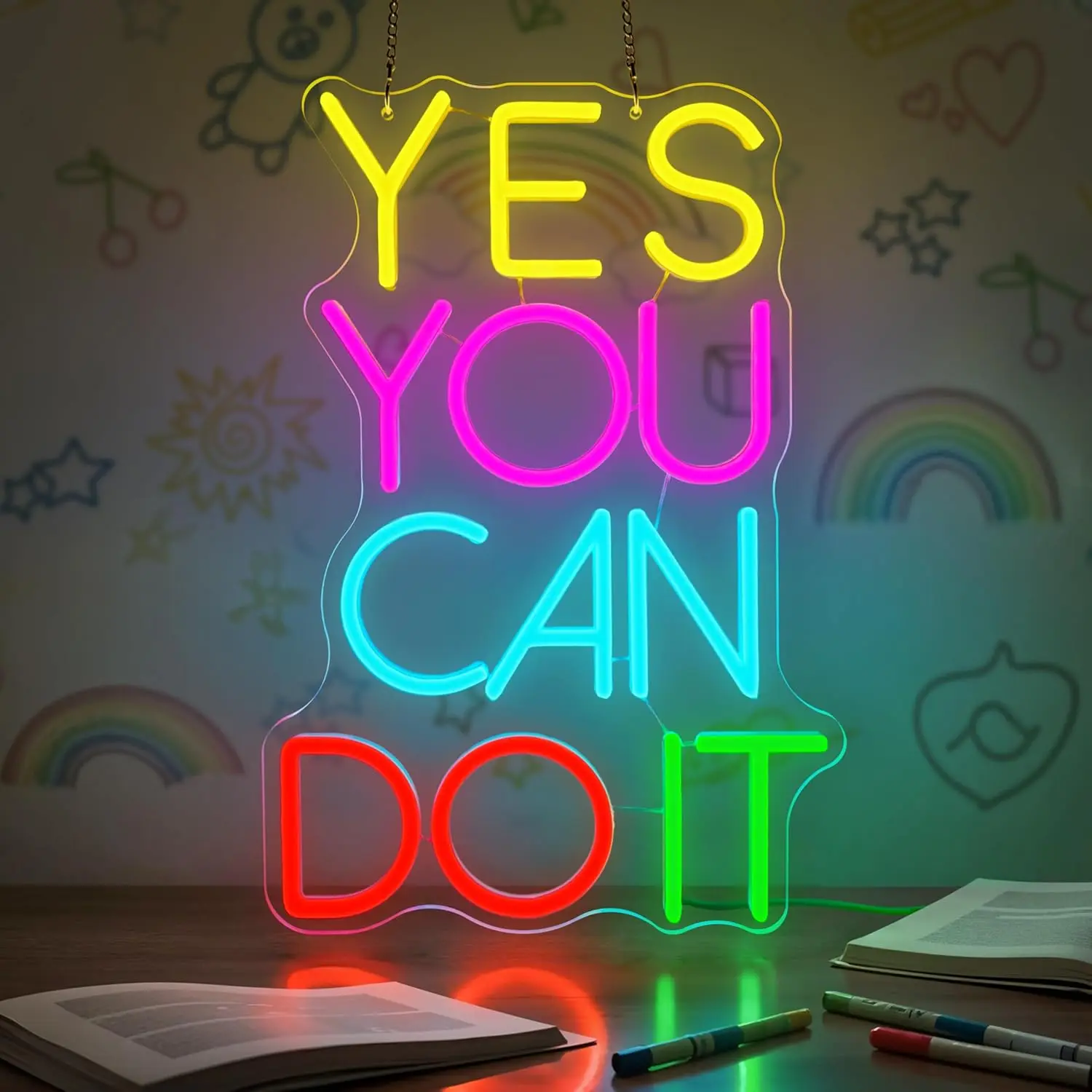 ネオンサイン「yes-you-can-do-it」調光可能、インスピレーショナルledネオンライト、寝室、教室、オフィス、ジム、寮の壁飾りに最適なモチベーションを高める照明