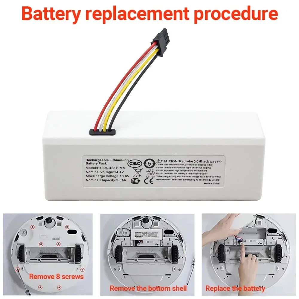 14.4V 2600mAh/3200mAh HP1904-4S1P-MM Battery For Xiaomi Mijia 1C STYTJ01ZHM Robot Vacuum Mop Cleaner Accessories Parts battery