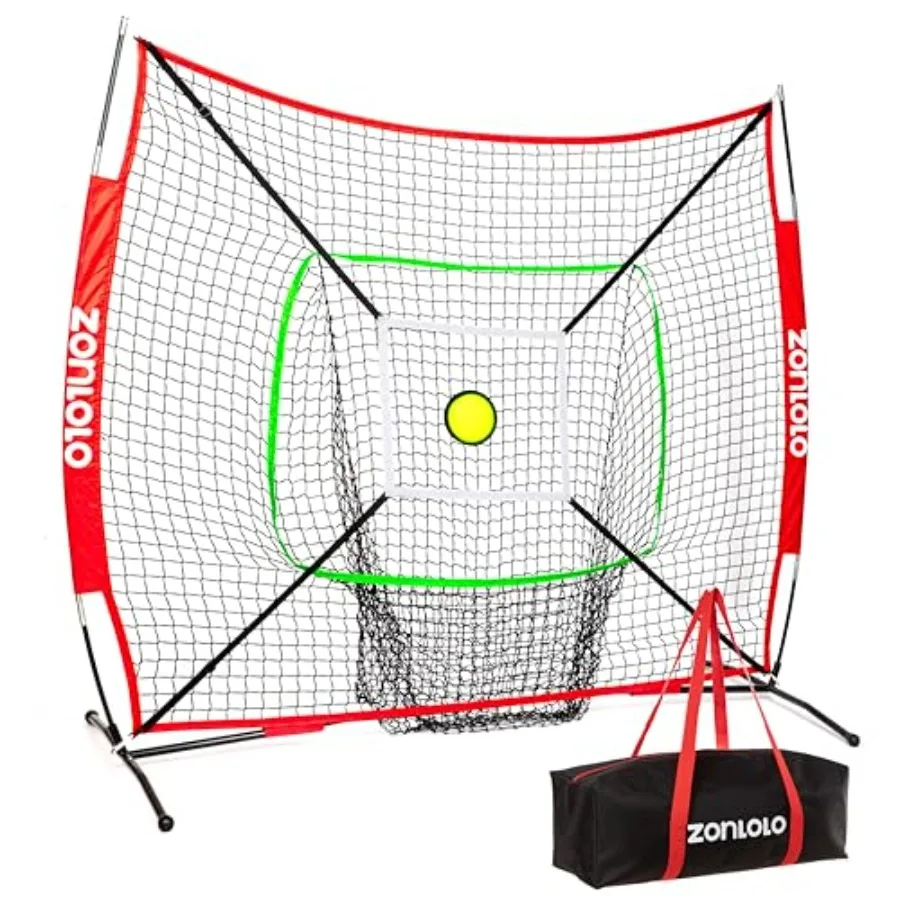 6x6ft Portable Baseball and Softball Net for Hitting and Pitching, with Sturdy Bow Frame and Carry Bag, Special Circular Target