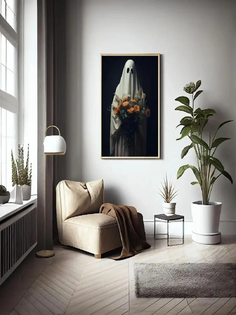 Cute Ghost Wall Art Print Vintage Halloween Poster Funny Ghost Portrait Spooky Witch Canvas Art Gothic Home Decor Digital Print