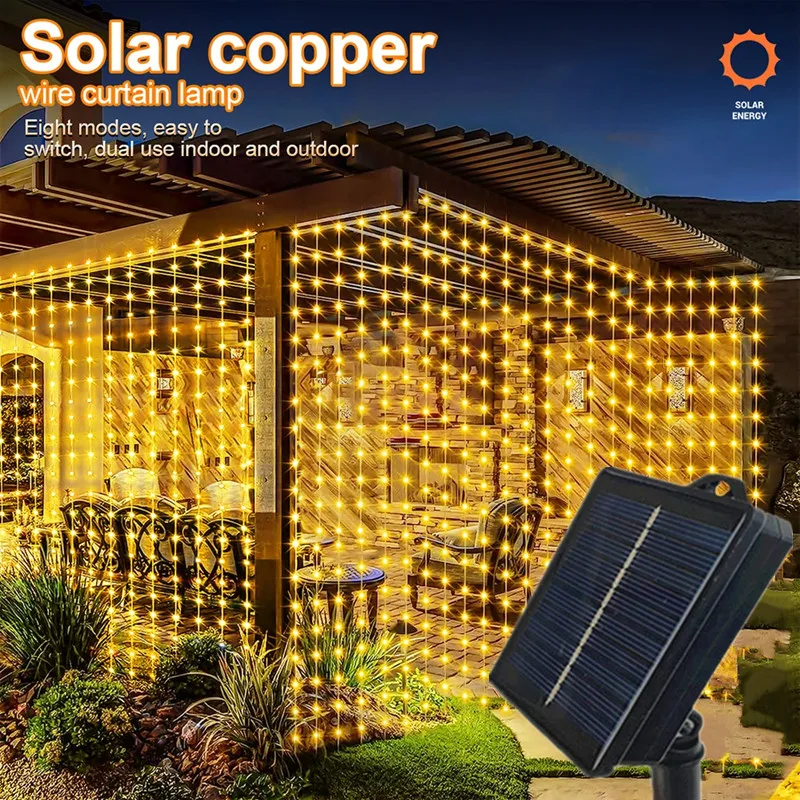 

Valentine's Day Outdoor Fairy Solar Curtain String Lights LED 8 Modes Wedding Garland Room Decoration Garden Ramadan Decor 2026