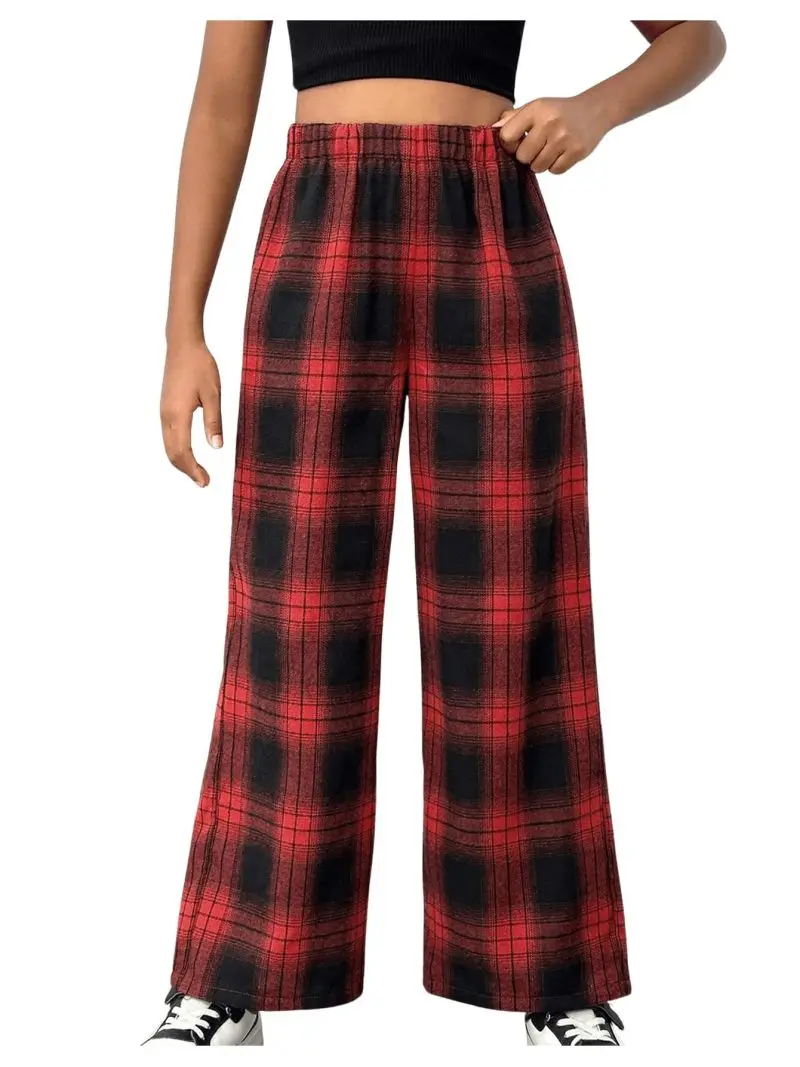 

Fashion Warm Plush Pants Cashmere Thick Plaid Ladies Winter Casual Loose Wide-legged Pants Korean Streetwear Students