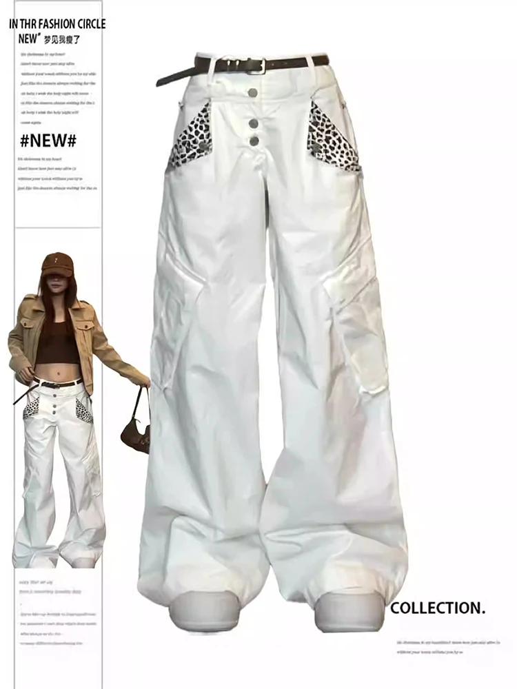 Women's Wide Fit Cargo Pants Y2k Baggy Long Trousers American Retro Grunge 2000s Cyber Punk Japanese Streetwear Harajuku Tide