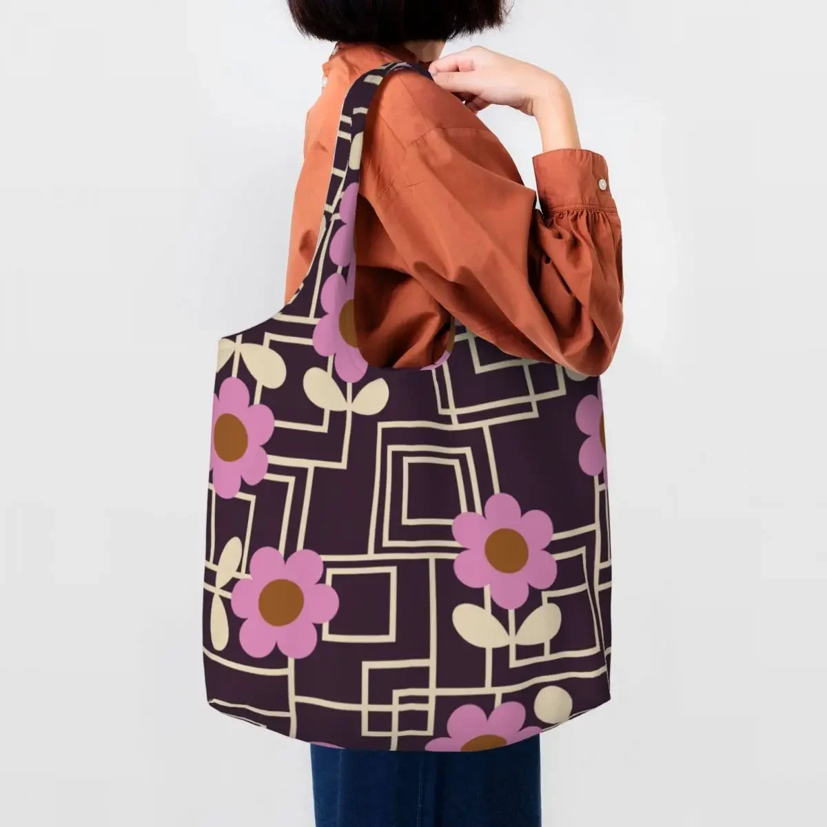 Custom Fashion Print Maze Flower Orla Kiely Shopping Tote Bag Recycling Canvas Groceries Shopper Shoulder Bags Handbag Gifts