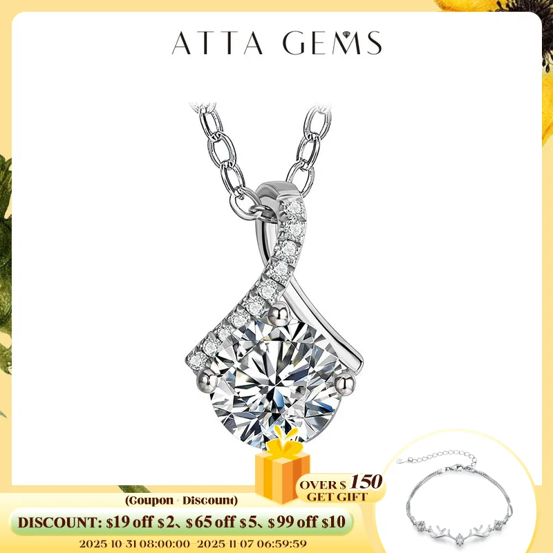 

ATTAGEMS Excellent Cut Pass Diamond Test 1-2 ct D Color Good Clarity VVS1 Moissanite 925 Silver Pendant Necklace for Women Gift