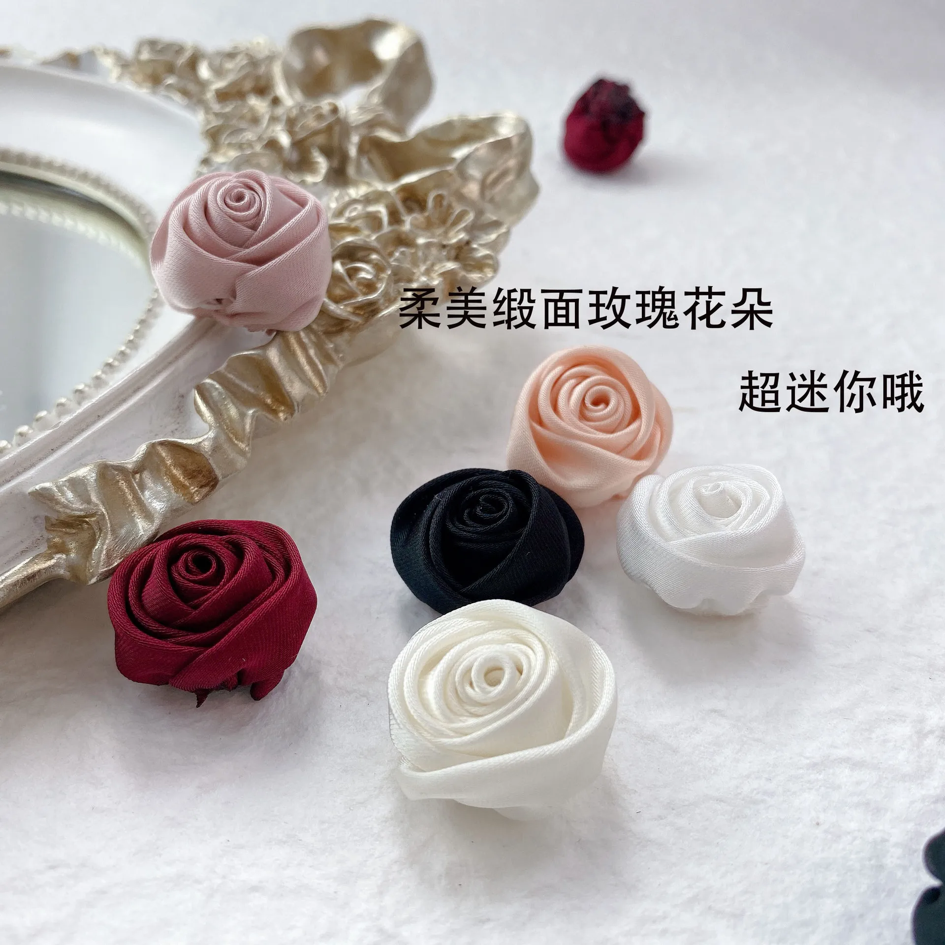 

10PCS Soft satin rose fabric three-dimensional small flowers dress hairpin headdress decoration small flowers dress design mater