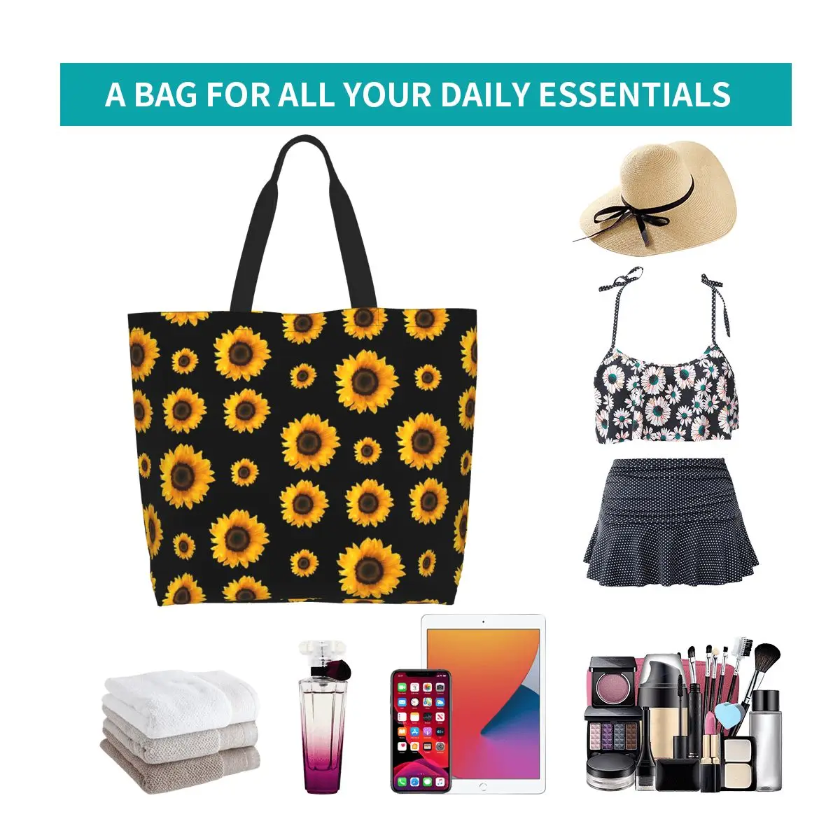 Sunflower Pattern Shopping Tote Bag Canvas Large Capacity Shoulder Bags Shopper Grocery Handbag for Women
