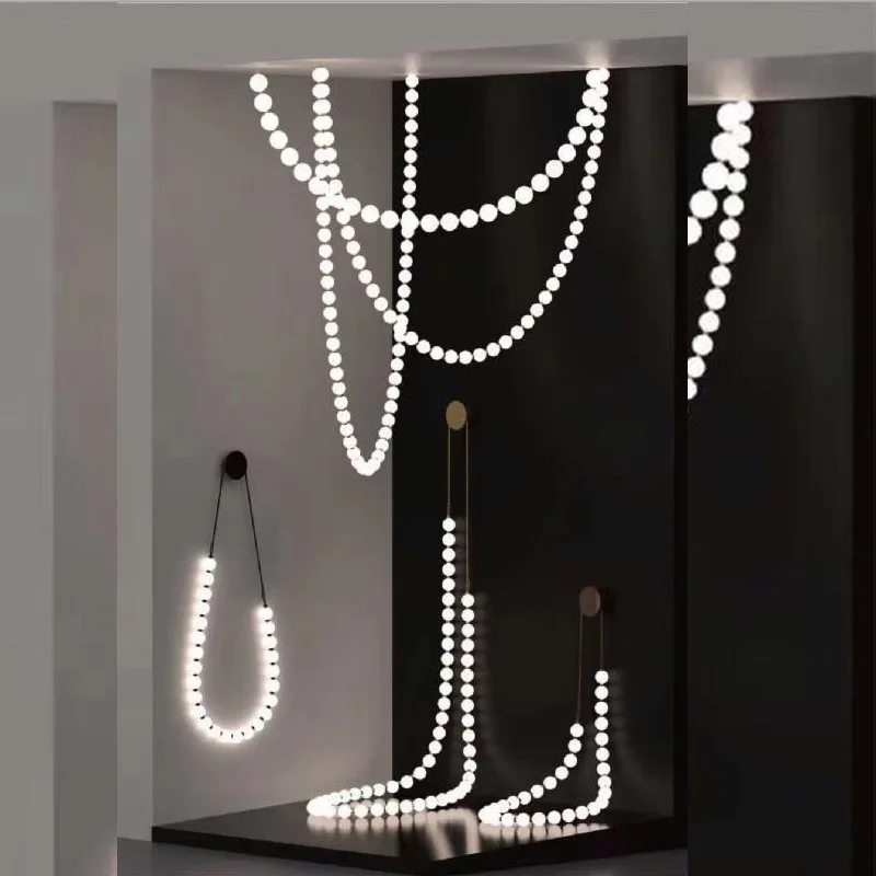 Modern Luxury Ceiling Hanging Chandelier Lighting Pearl Necklace Engineering Pendant Light for Staircase Living Room Foyer Decor