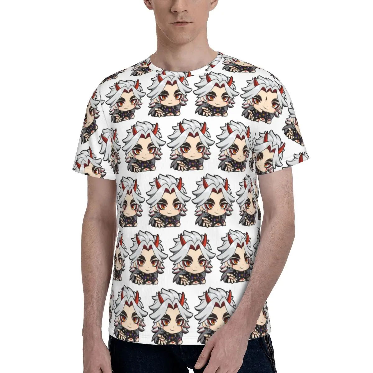 Arataki Itto Genshin T-Shirt for Men Cotton T Shirts Men's Tees Short Crew Neck Summer Clothes Tops