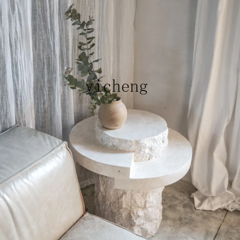 Model Room Cave Stone Coffee Table, Creative Broken Marble Sofa Side Table Villa Coffee TableU8