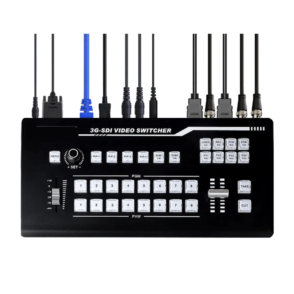 Zoomking brand new portable 8 channel SDI /H DMI /USB 3.0 video switcher with encoding and decoding for live events streaming