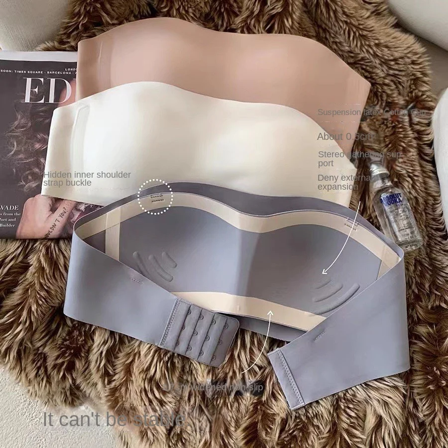 Cienka miseczka jednoczęściowa bezszwowa bielizna piersi bez ramiączek zebrane antypoślizgowe lodowy jedwab bez stalowych kółeczek biustonosz bez ramiączek