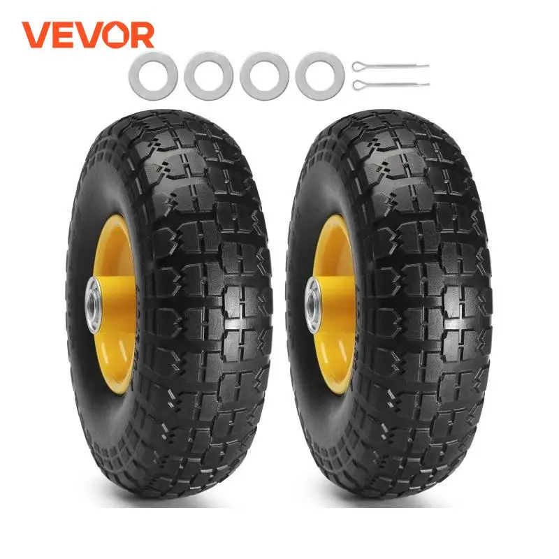 

VEVOR 2-Pack Solid PU Run-Flat Tire Wheel 10" Flat Free Tubeless Tires and Wheels for Dollies Garden Trailers Various Carts