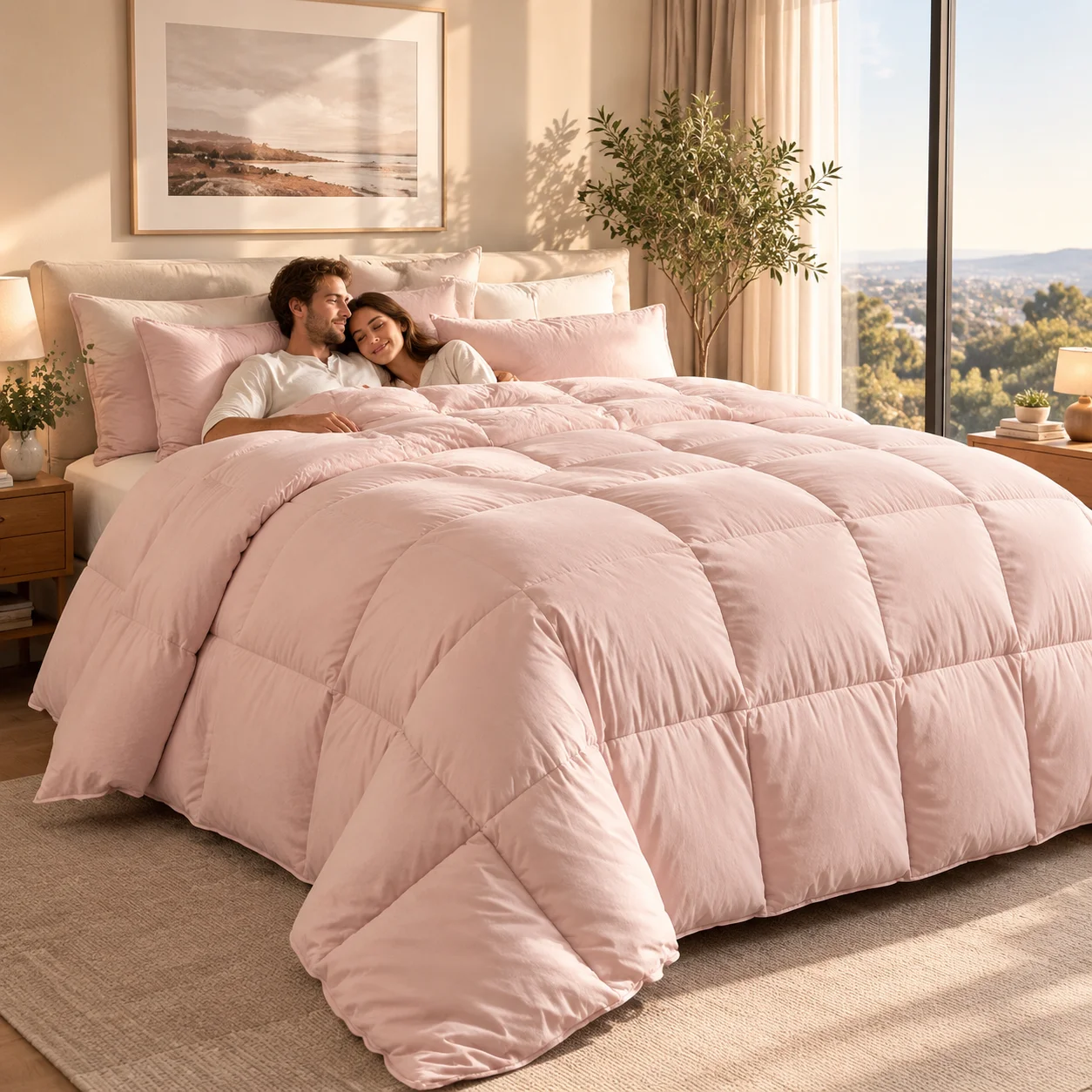 Extra Large California King Comforter Light Pink, Oversized King Size Quilted Comforter, Soft Fluffy Cozy Bed Blanket, Lightweight Warm Comforter Insert for Adults, Premium Stitched Bedding Cover, Blush Pink Luxury Bedroom Decor