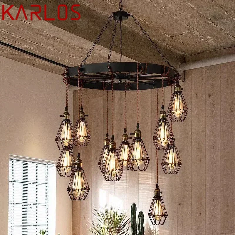 KARLOS American Retro Pendent Lamp Industrial Wind Living Room Restaurant Loft Clothing Store Cafe Bar Box Homestay Chandelier