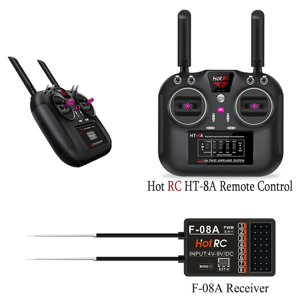 HotRC HT-8A Remote Control 2.4G 8CH 4.5-9V PWM FHSS Transmitter with F-08A Receiver For Remote Controlled Toys