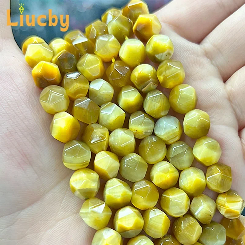 Naturstein facettierte goldene Tigerauge-Achatperlen für Schmuckherstellung, DIY-Ohrringe, Armbänder, Accessoires, 15" Großhandel 6/8/10/MM – Detail 5