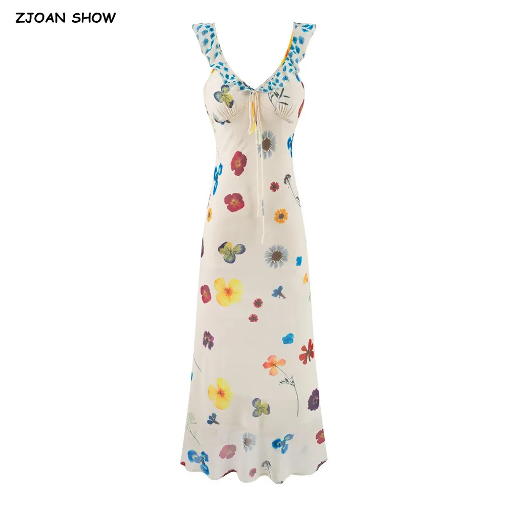 

Сексуальное абрикосовое платье с цветочным принтом и v-образным вырезом, оборками на бретельках, женское платье на бретельках с тонкой талией и боковой молнией на подкладке, длинные платья на бретелях, Vestidos Robe
