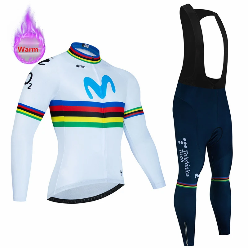 Movistar Winter Warm Thermal Fleece Set Cycling Clothes Bicycle Jersey Sports Spain MTB Bike Clothing Maillot Ciclismo Hombre