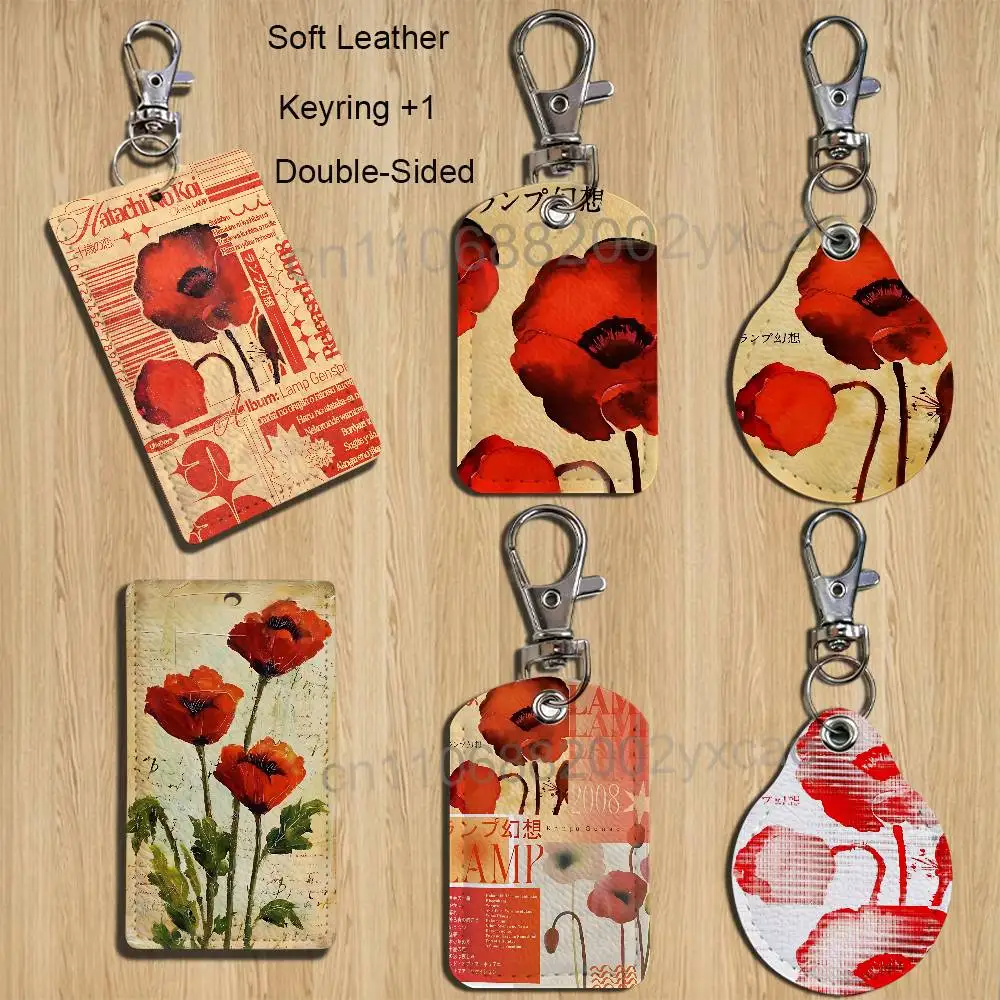 

2026 band Lamp Genso Rectangle ID Card Case Keychain Access Card Bag Key Tag Ring Leather Card Holder Key Ring Access