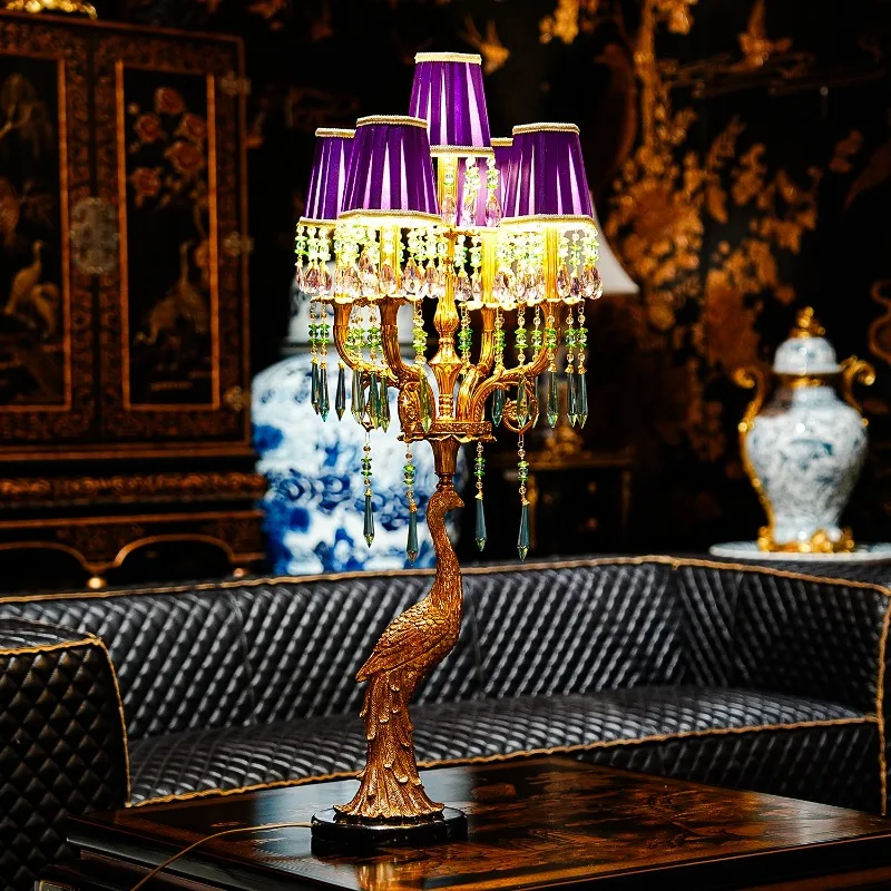 

TD54 French copper with crystal, peacock desk lamp, living room bedroom bedside lamp, creative decorative ornament