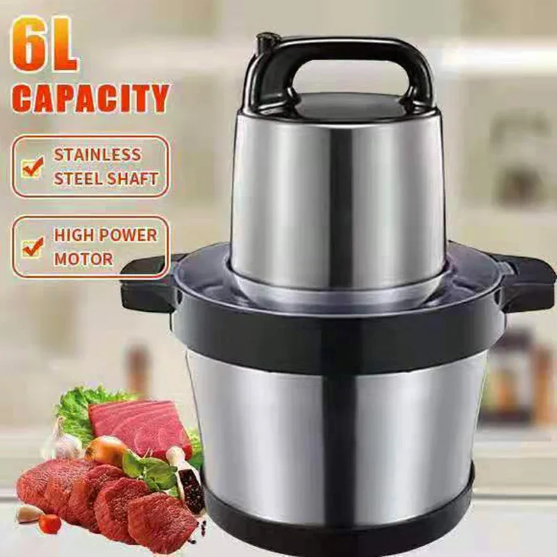 1000W Meat Grinder Mincer Electric Food Processor Chopper Stainless Steel 6L Large Capacity Household Kitchen Meat Mill