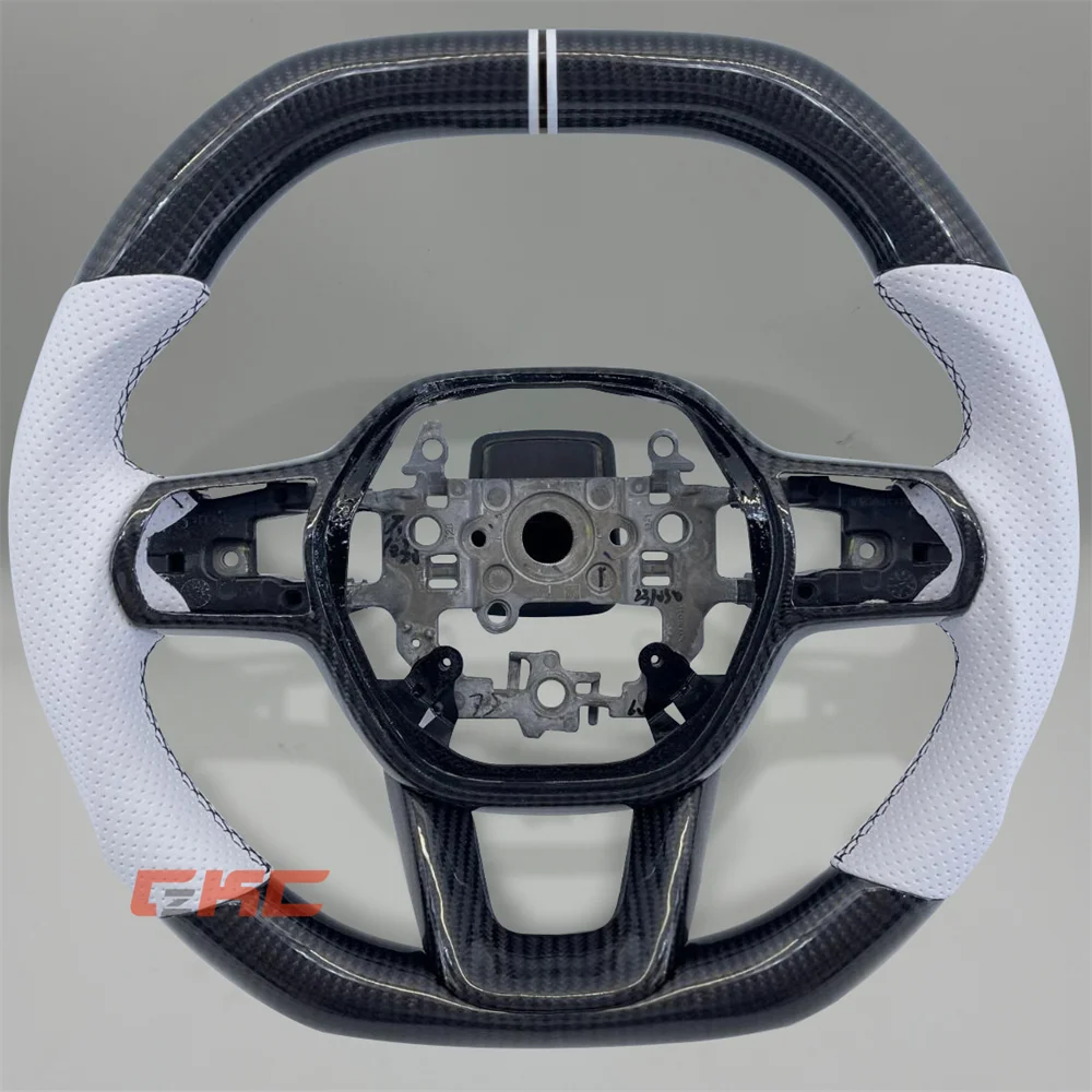 

Перфорированный кожаный руль с белой полосой и черным углеродным волокном на 2022 2023 2024 2025 Honda CR-V