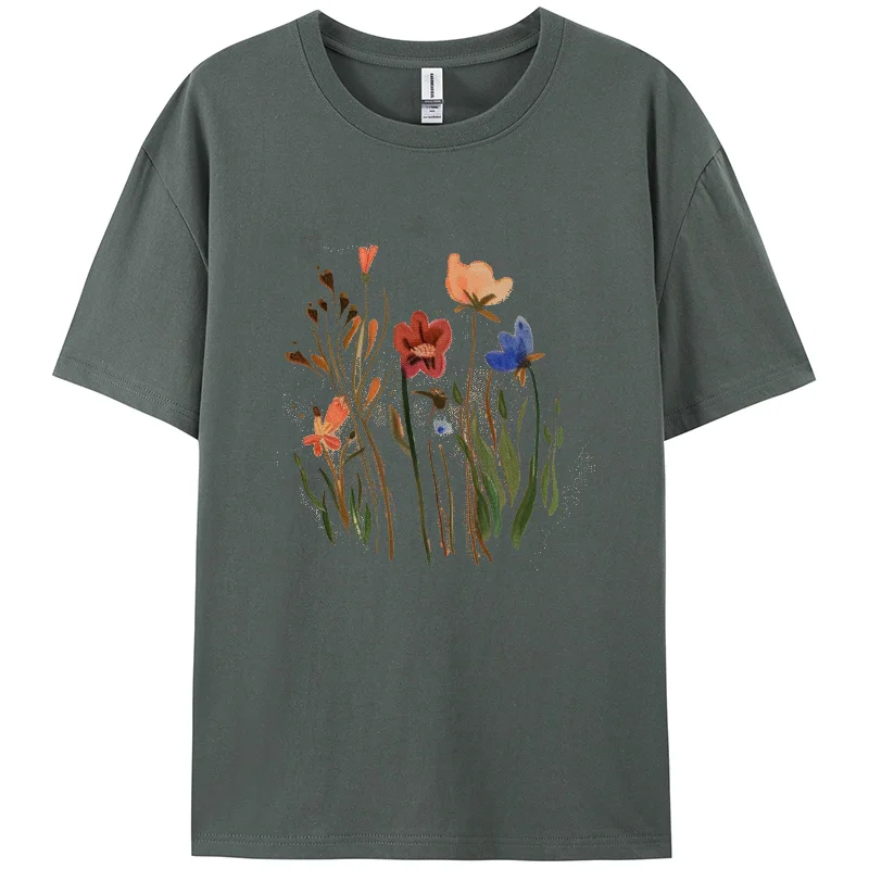 Round Neck Women's T-shirt Pastoral Print 100% Cotton Breathable Fabric Daily Leisure Commuting Style 2024 Summer Fashion Item