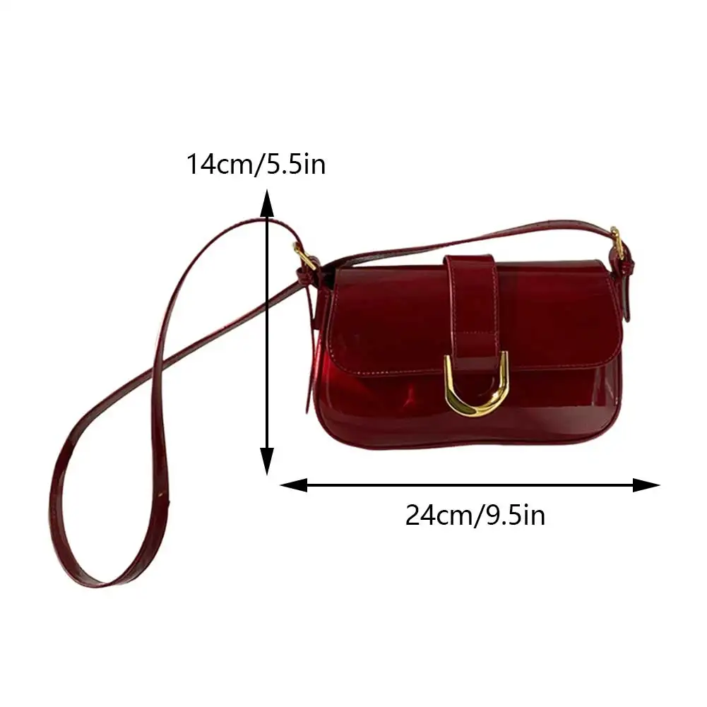 Retro Patent Leather Shoulder Bag For Women Flap Satchel Bag With Adjustable Strap Solid Color Armpit Bag Crossbody Sling Bag