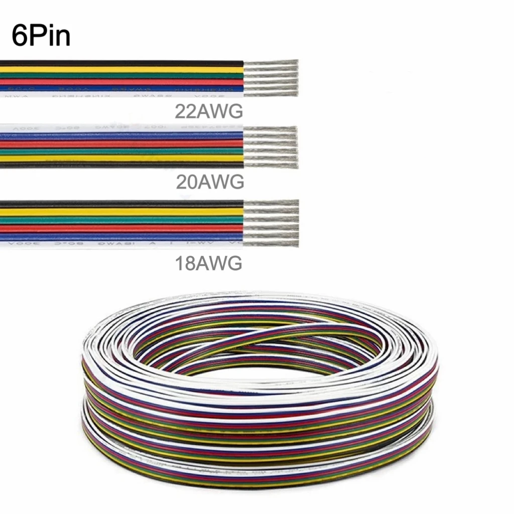 LED strip extension cable 2/3/4/5/6Pin RGB RGBWW CCT Dedicated ribbon cable light wire copper wire 18/20/22AWG 5/10/20meters