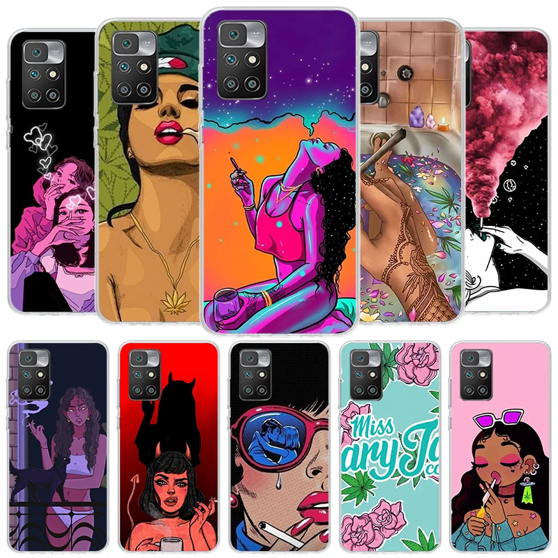 Lovelorn Smoking Girl Sad Cover Phone Case For Xiaomi Redmi 12C 12 10C 10 9C 9 10A 9A 8A 9T 7A 7 6A 6 Pro K20 K40 S2 Soft Fundas