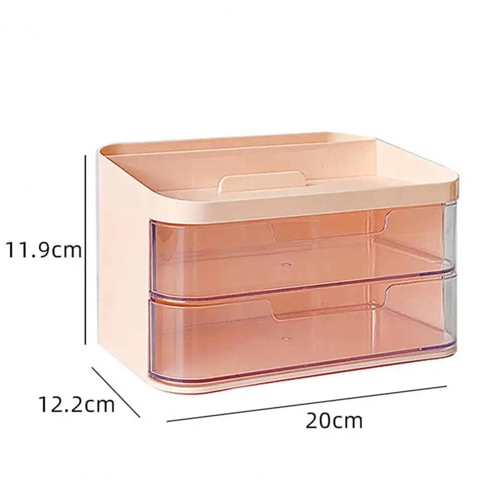 Desktop Storage Box Large Capacity Transparent Double Layer Dustproof Drawer Organizer Stationery Storage Container Office Suppl