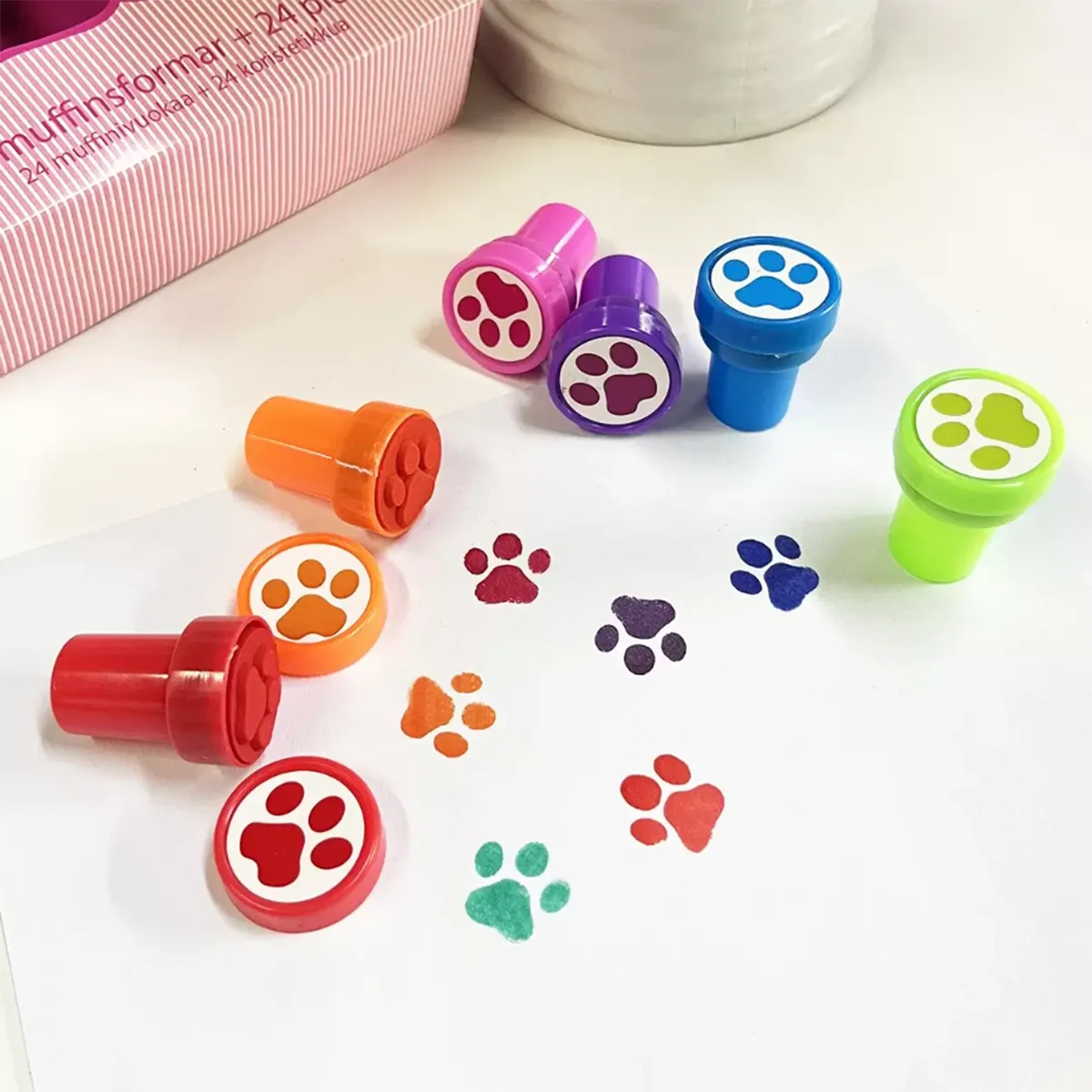 6pcs/set Cute Cartoon Dog Paw Small Seal Children Puzzle DIY Toys Kindergarten Teachers Encourage Praise Round Stamps Print